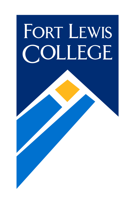 Fort Lewis College logo, vertical, blue/gold variant, cell 70