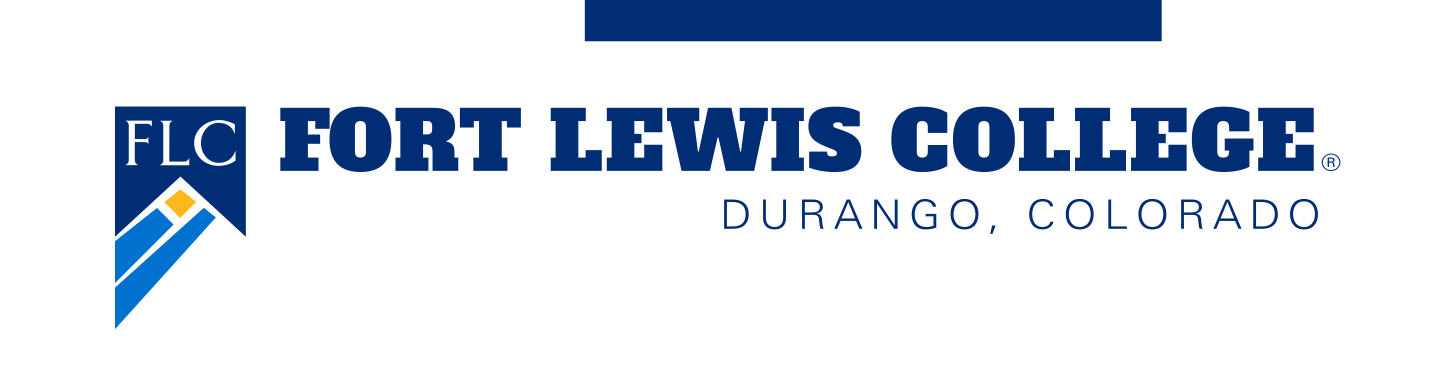 Fort Lewis College logo, horizontal lockup with tagline, blue/gold variant, cell 80