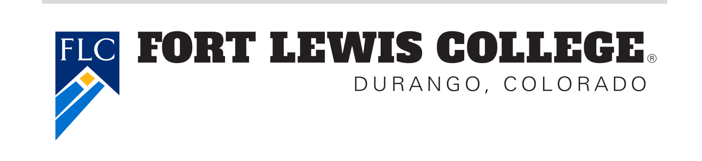 Fort Lewis College logo, horizontal lockup with tagline, black/white variant, cell 81