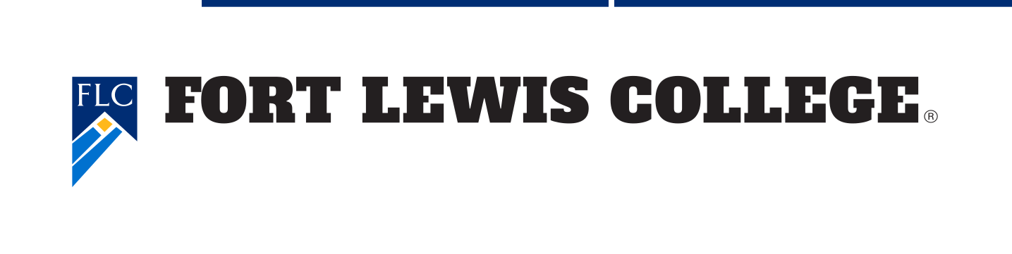 Fort Lewis College logo, horizontal lockup, blue/gold variant, cell 83