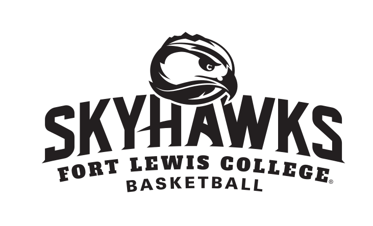 Skyhawks mascot head with wordmark and sport name, black and white, Basketball variant, cell 41
