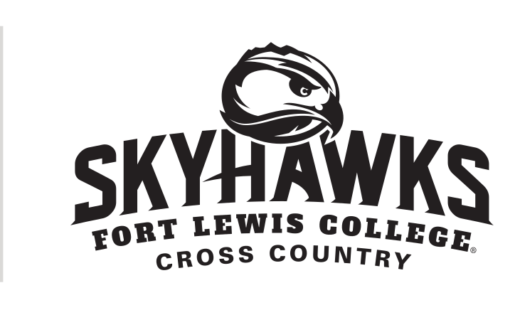 Skyhawks mascot head with wordmark and sport name, black and white, Cross Country variant, cell 43