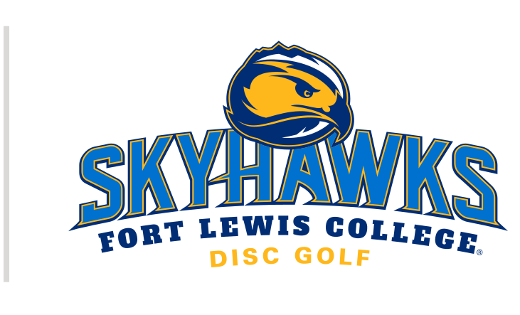 Skyhawks mascot head with wordmark and sport name, color, Disc Golf variant, cell 44