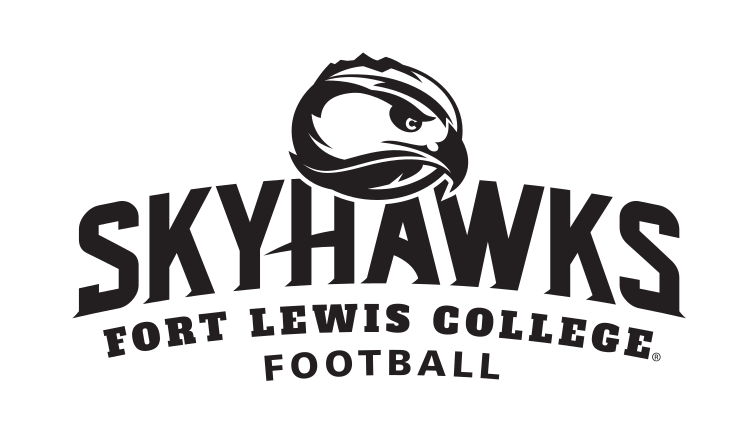 Skyhawks mascot head with wordmark and sport name, black and white, Football variant, cell 47