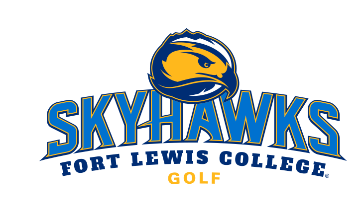 Skyhawks mascot head with wordmark and sport name, color, Golf variant, cell 48