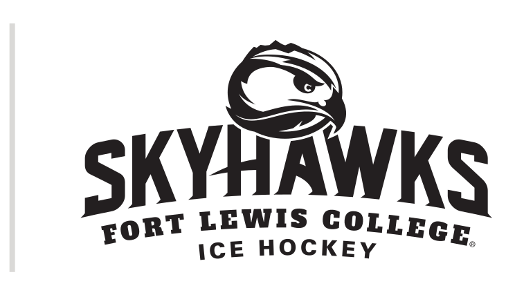 Skyhawks mascot head with wordmark and sport name, black and white, Ice Hockey variant, cell 51