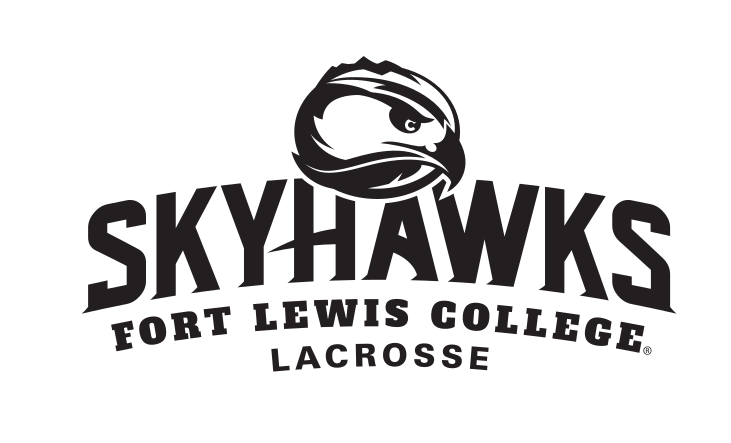 Skyhawks mascot head with wordmark and sport name, black and white, Lacrosse variant, cell 53