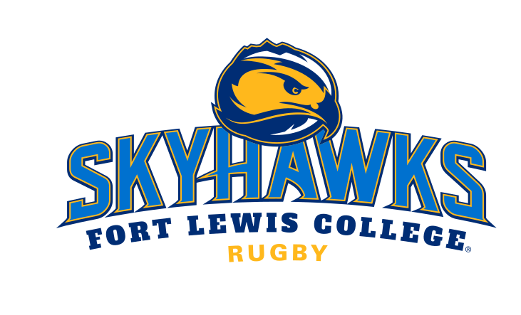 Skyhawks mascot head with wordmark and sport name, color, Rugby variant, cell 54