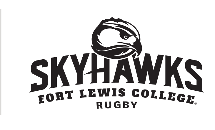 Skyhawks mascot head with wordmark and sport name, black and white, Rugby variant, cell 55