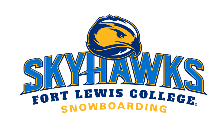 Skyhawks mascot head with wordmark and sport name, color, Snowboarding variant, cell 58
