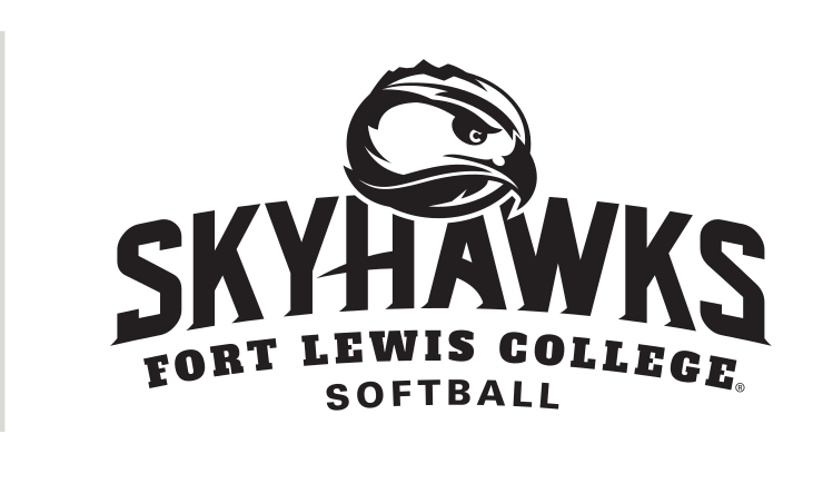 Skyhawks mascot head with wordmark and sport name, black and white, Softball variant, cell 61