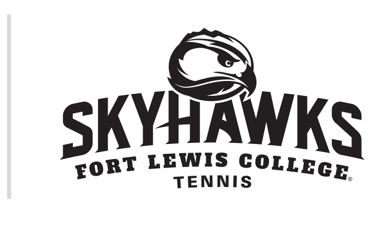 Skyhawks mascot head with wordmark and sport name, black and white, Tennis variant, cell 63