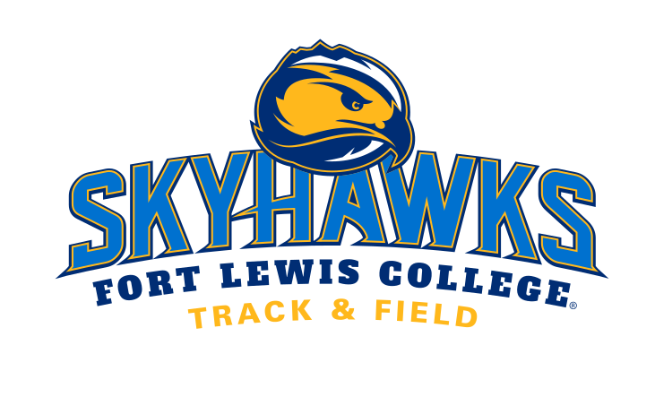 Skyhawks mascot head with wordmark and sport name, color, Track & Field variant, cell 64