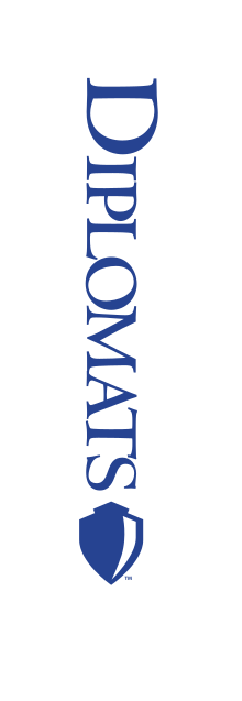 Diplomats vertical wordmark with shield, blue outline variant, cell 37