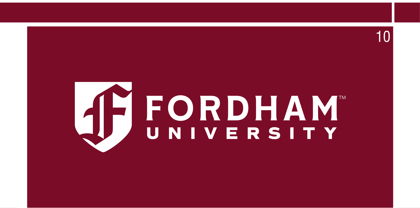 Fordham University logo, horizontal primary mark (academy), white on maroon variant, cell 10