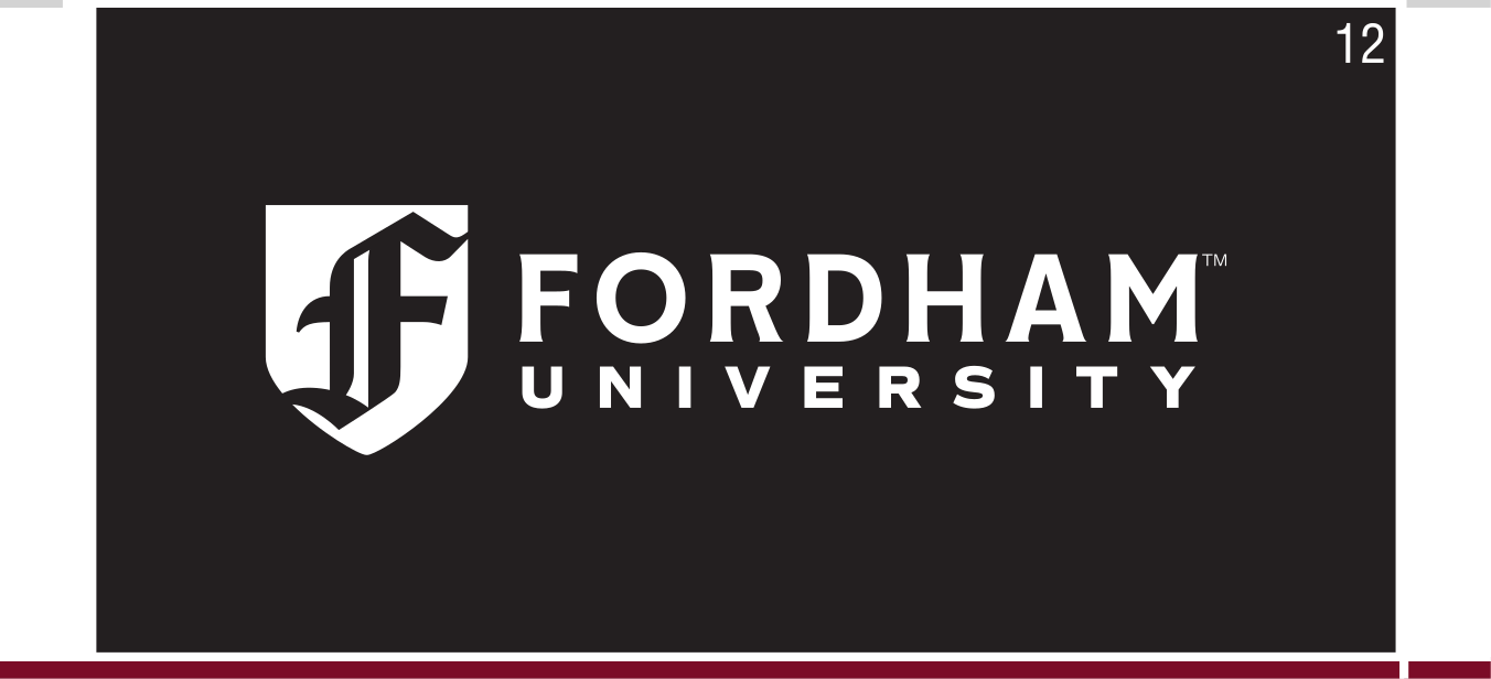 Fordham University logo, horizontal primary mark (academy), white on black variant, cell 12