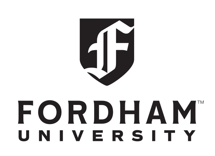 Fordham University logo, stacked primary mark (academy), black variant, cell 15
