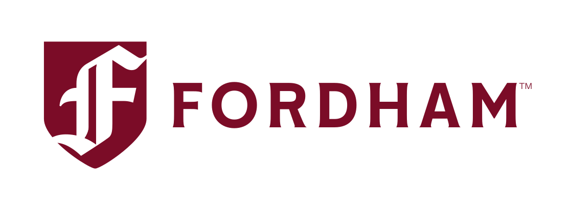 Fordham University logo, horizontal primary mark single line (academy), maroon variant, cell 17