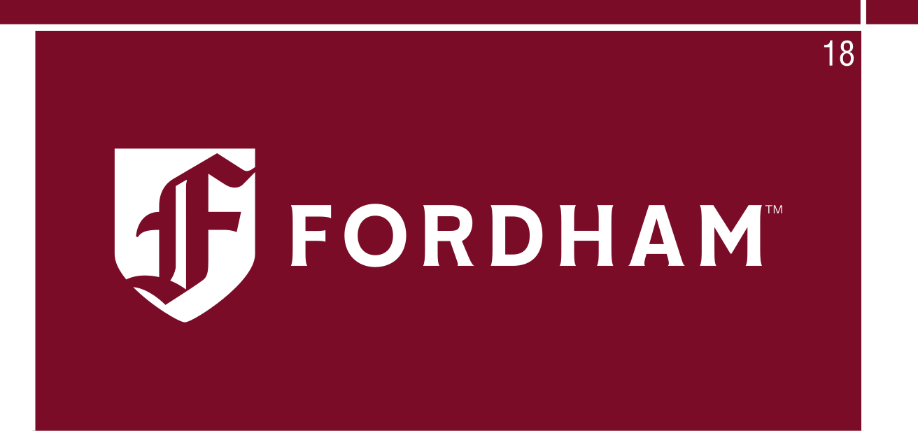 Fordham University logo, horizontal primary mark single line (academy), white on maroon variant, cell 18