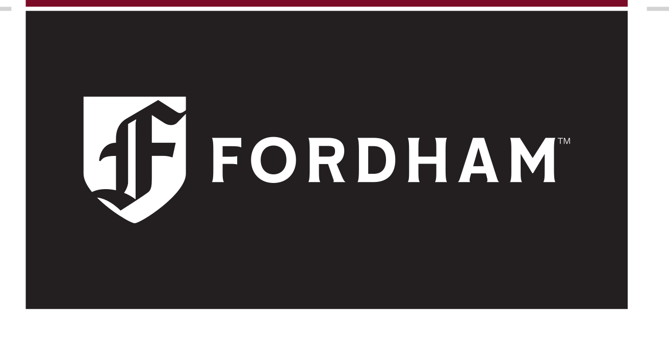 Fordham University logo, horizontal primary mark single line (academy), white on black variant, cell 20