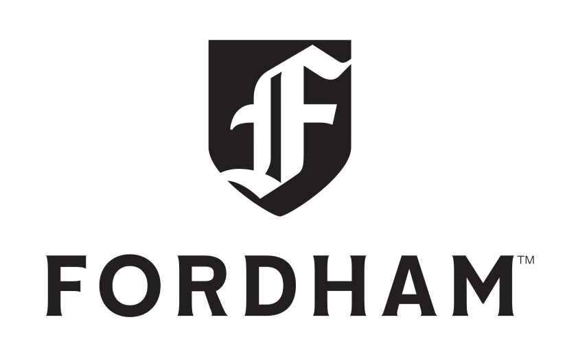 Fordham University logo, stacked primary mark single line (academy), black variant, cell 23