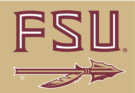 FSU lettermark with spear, garnet and gold on gold variant, cell 38