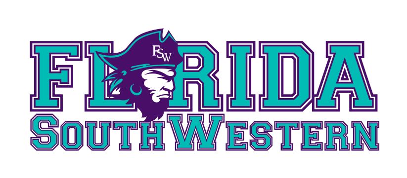 mascot head and Florida SouthWestern wordmark, full color variant, cell 33