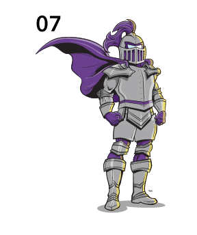 Full Paladin Mascot, purple and gray, alternate pose variant, cell 7