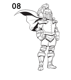 Full Paladin Mascot, black and white outline variant, cell 8