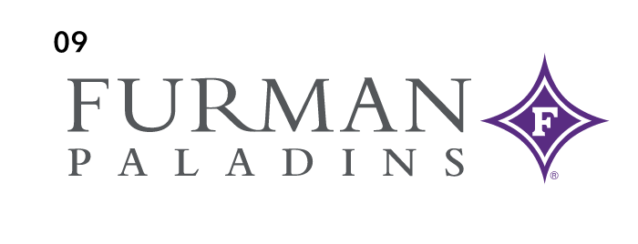 Furman Paladins Wordmark with Diamond F, purple on white variant, cell 9