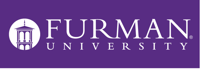 Furman University Wordmark with Bell Tower, white on purple variant, cell 13