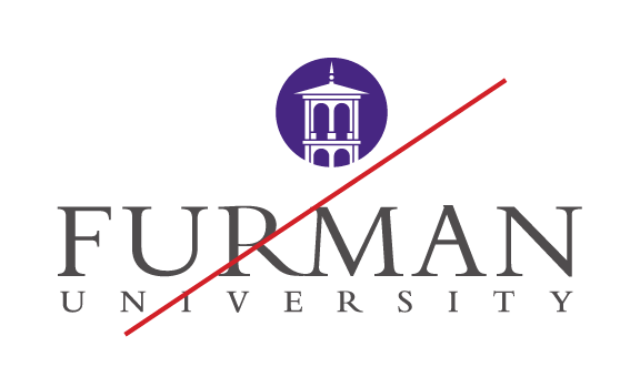 Furman University logo, unacceptable usage - rearranged parts variant