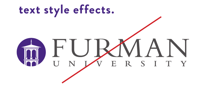Furman University logo, unacceptable usage - drop shadow variant