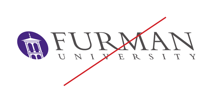 Furman University logo, unacceptable usage - condensed/skewed variant