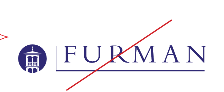 Furman University logo, unacceptable usage - outdated logo 1 variant