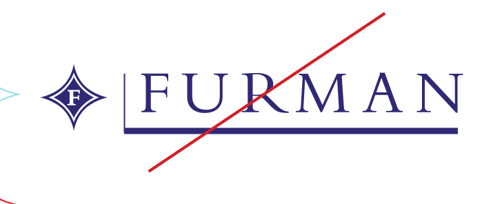 Furman University logo, unacceptable usage - outdated logo 2 variant
