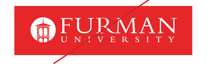 Furman University logo, unacceptable usage - off-brand color red background variant