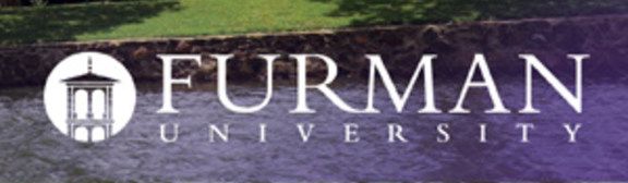 Furman University logo, white on photo background variant