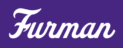 Furman wordmark, Fenway Park script, white on purple variant