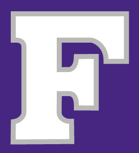 F lettermark, Furman Diamond F, white with grey outline on purple variant