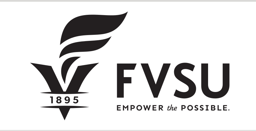 torch logo with FVSU wordmark and tagline, black variant, cell 46