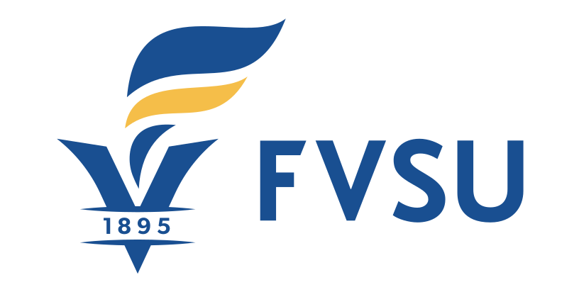 torch logo with FVSU wordmark, blue variant, cell 48