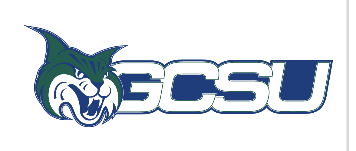 bobcat head with GCSU wordmark, full color variant, cell 25