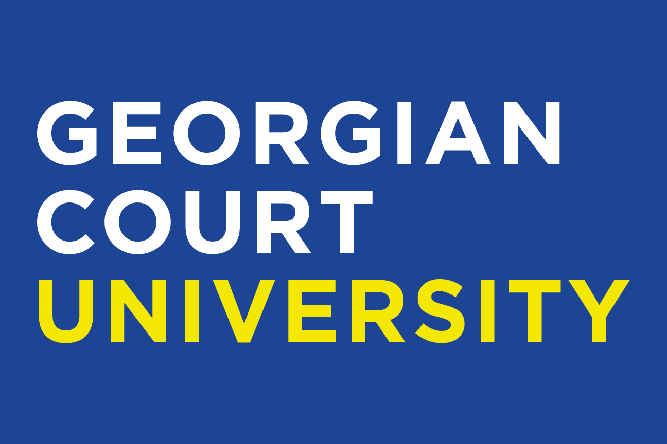 Georgian Court University wordmark, stacked, white/gold variant, cell 4