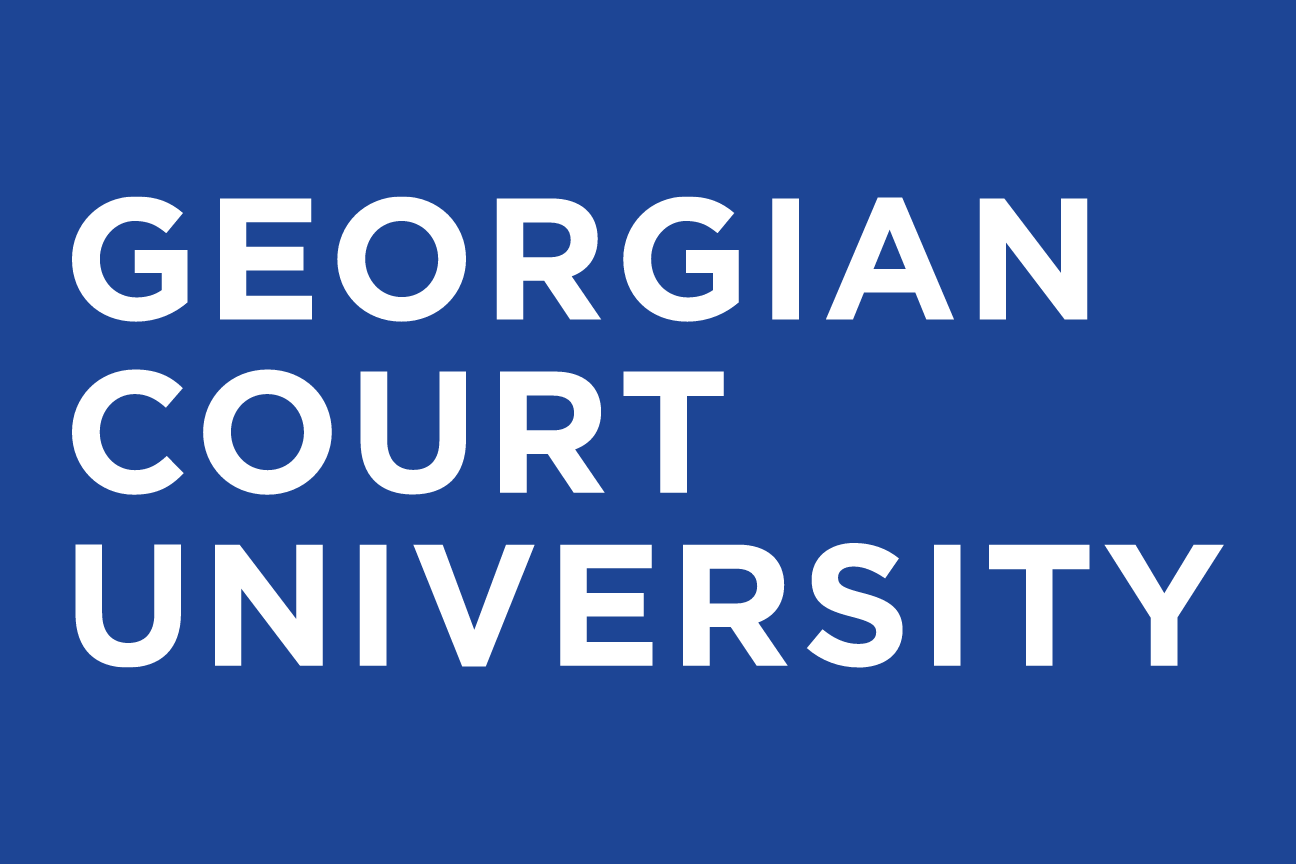 Georgian Court University wordmark, stacked, white variant, cell 7