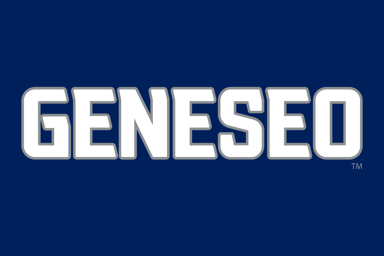 GENESEO wordmark, white with navy and light blue outline on navy variant, cell 142