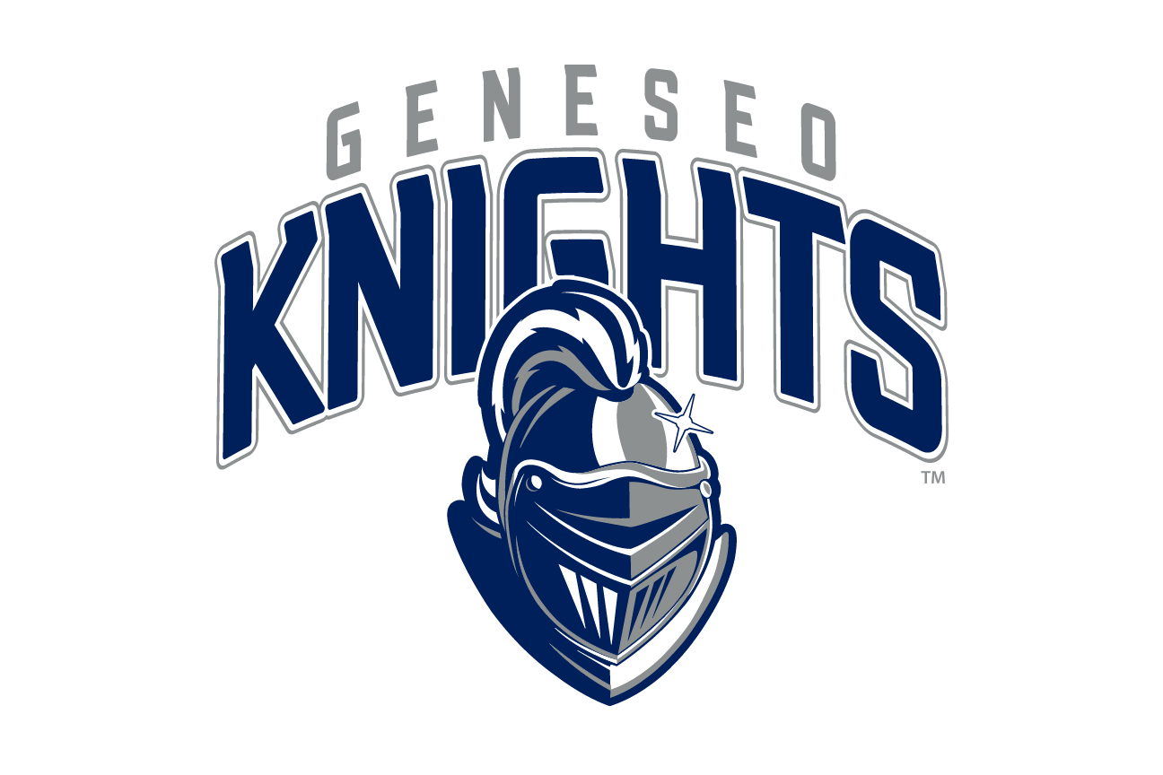 Geneseo Knights wordmark with knight head, blue/white with outline variant, cell 66