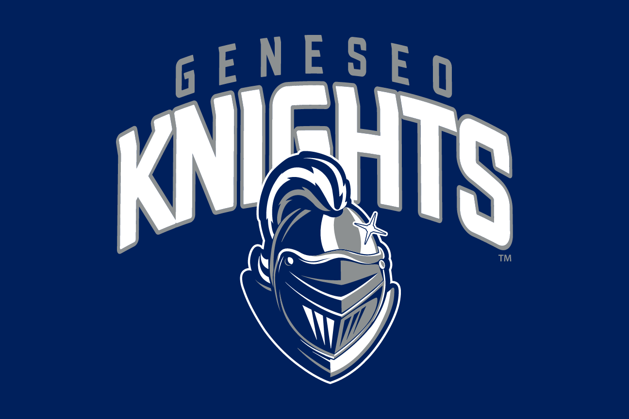 Geneseo Knights wordmark with knight head, white/blue reverse variant, cell 79