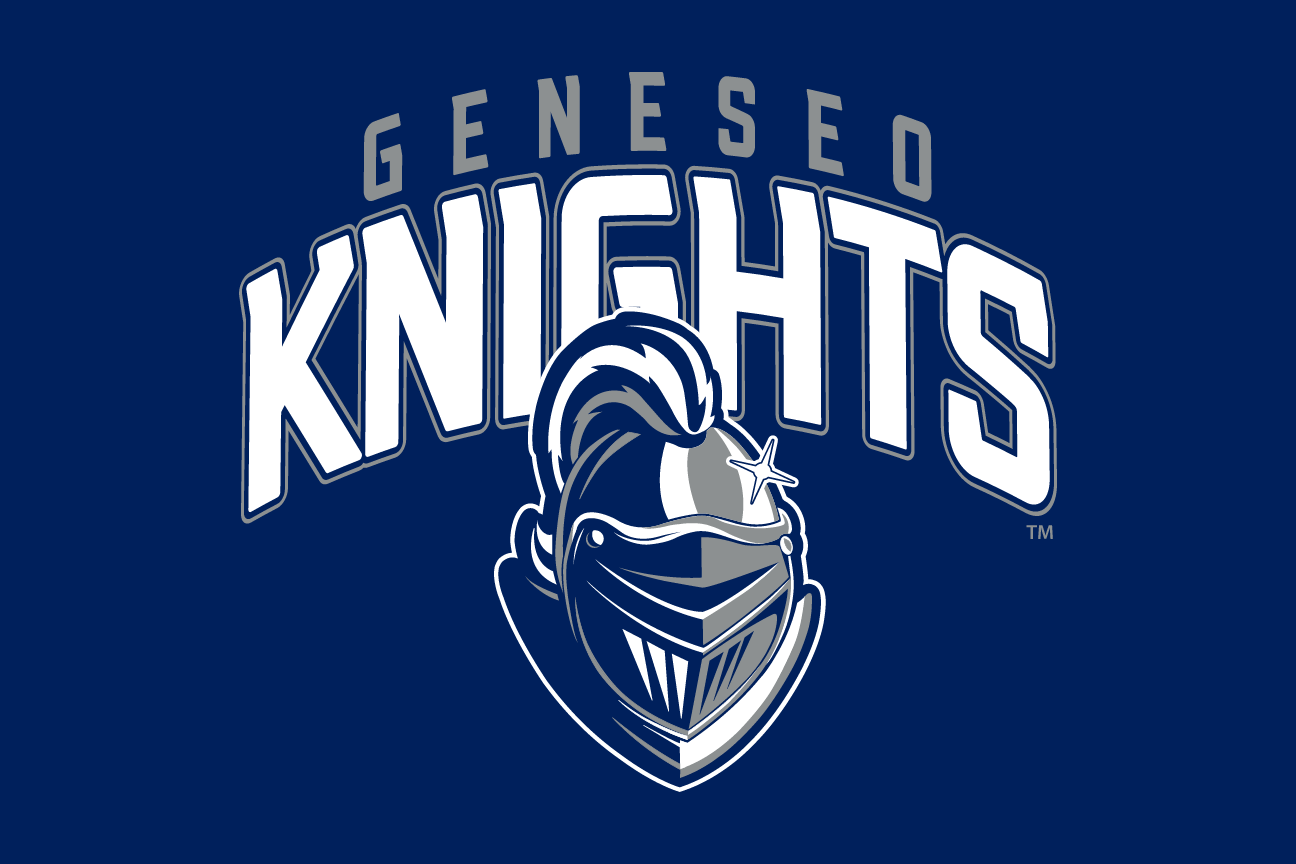 Geneseo Knights wordmark with knight head, white/blue reverse with outline variant, cell 80