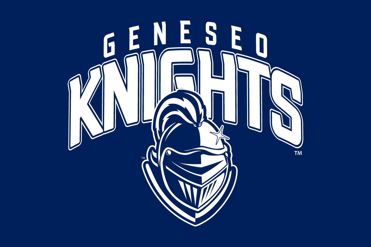 Geneseo Knights wordmark with knight head, white/blue reverse with double outline variant, cell 81